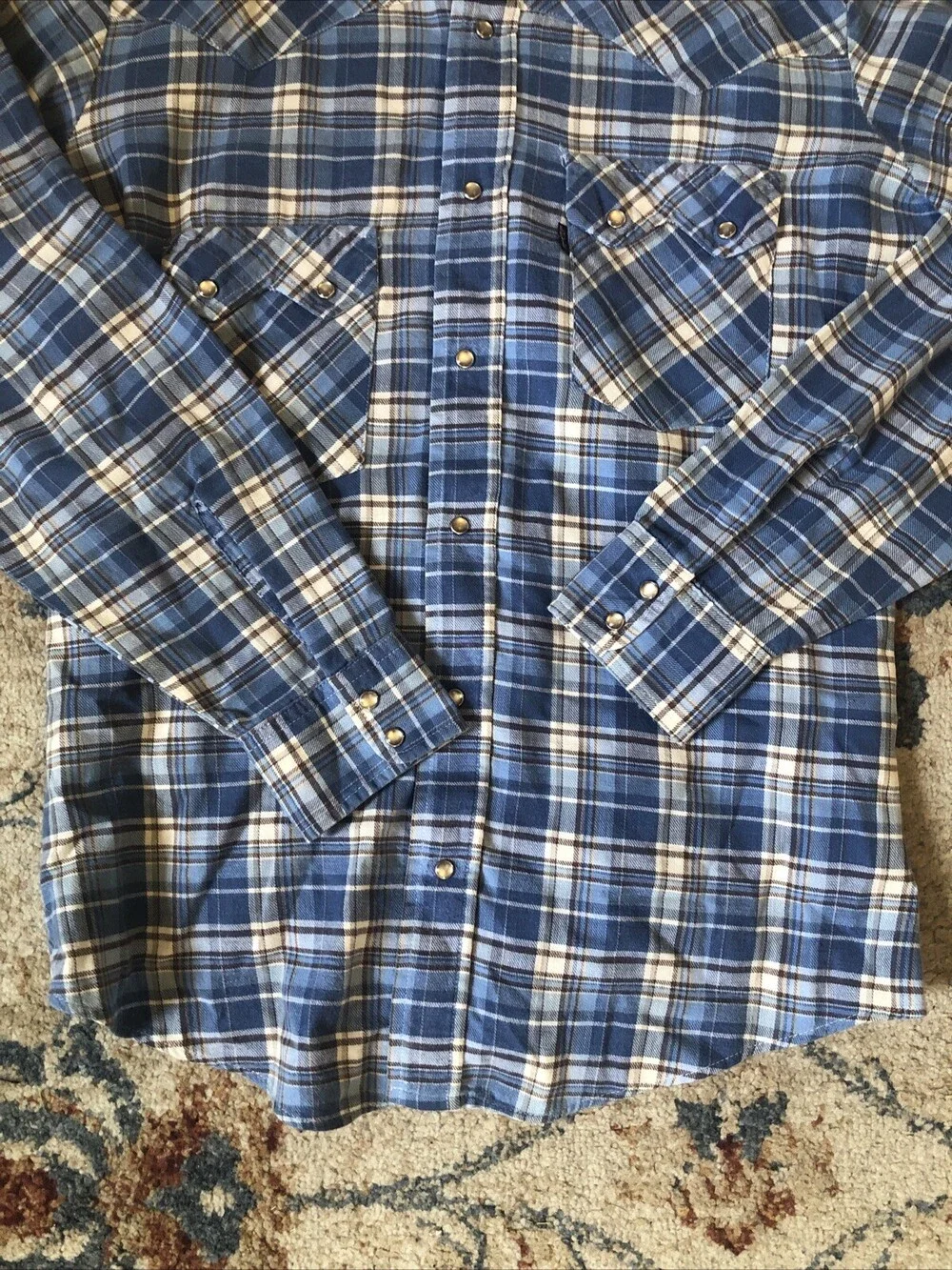 Vintage Levi's Shirt Mens Medium Western Pearl Snap Plaid Cowboy USA Sawtooth